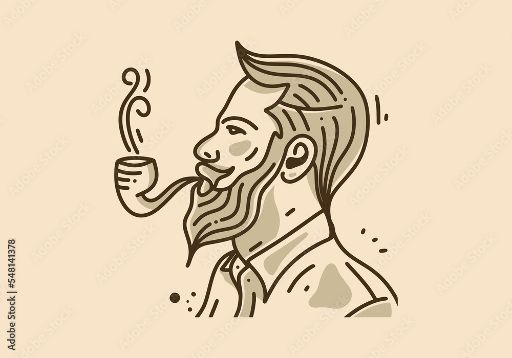Obraz premium Vintage illustration of man smoking with cigarette pipe