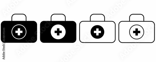 outline silhouette medical briefcase icon set isolated on white background