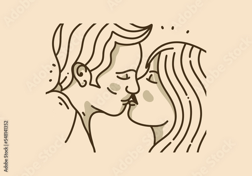 Vintage illustration of man and woman kissing