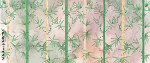 Modern creative design, marble texture background with bamboo. Watercolor. Vector illustration. © helenagl