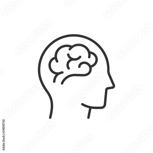 Human brain line icon on white background. Editable stroke. Vector illustration.