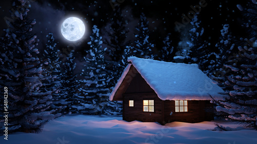 Cabin in The Forest, Christmas Background 