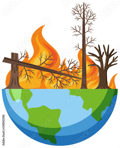 Bushfire on the globe isolated