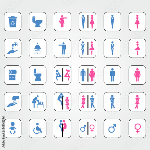 Toilet Sign set with blue and pink colors