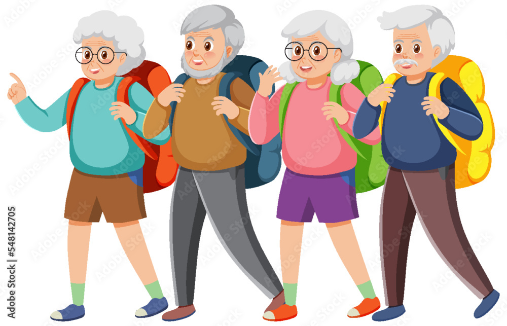 Elderly tourists group cartoon character Elderly tourists group cartoon character