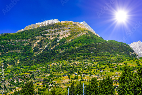 Swiss Alps mountains with houses, Visp, Wallis, Valais, Switzerl photo