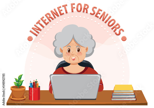Old woman sitting in front of laptop