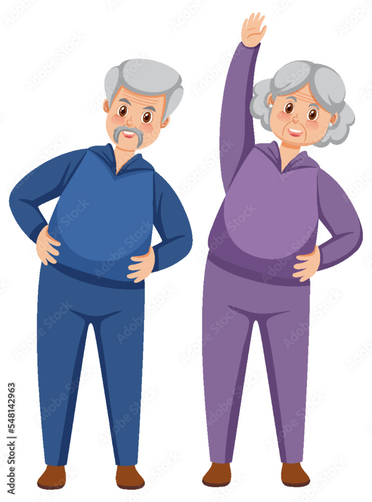 Couple senior people in exercise outfit