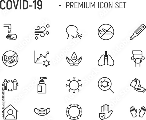 Editable vector pack of covid-19 line icons.