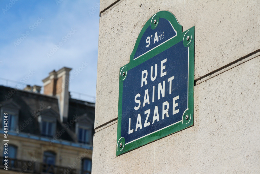 Rue Saint Lazare street sign (Saint Lazare Street), one of the most