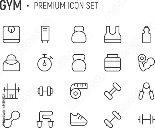 Editable vector pack of gym line icons.