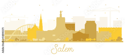 Salem Oregon City Skyline Silhouette with Golden Buildings Isolated on White.
