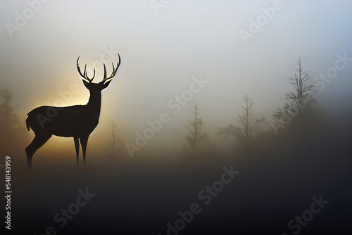 Foto A group of deer were seen at the edge of a wild forest in the morning light