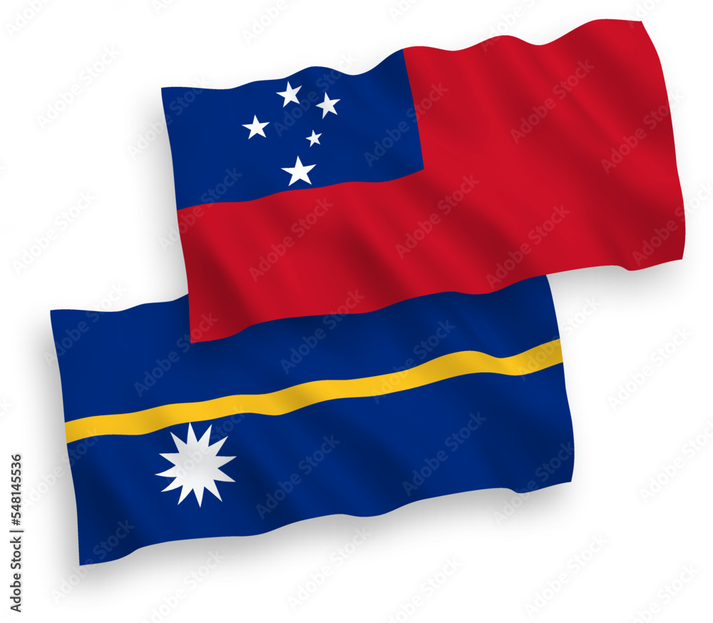 National vector fabric wave flags of Independent State of Samoa and Republic of Nauru isolated on white background. 1 to 2 proportion. National vector fabric wave flags of Independent State of Samoa and Republic of Nauru isolated on white background. 1 to 2 proportion.