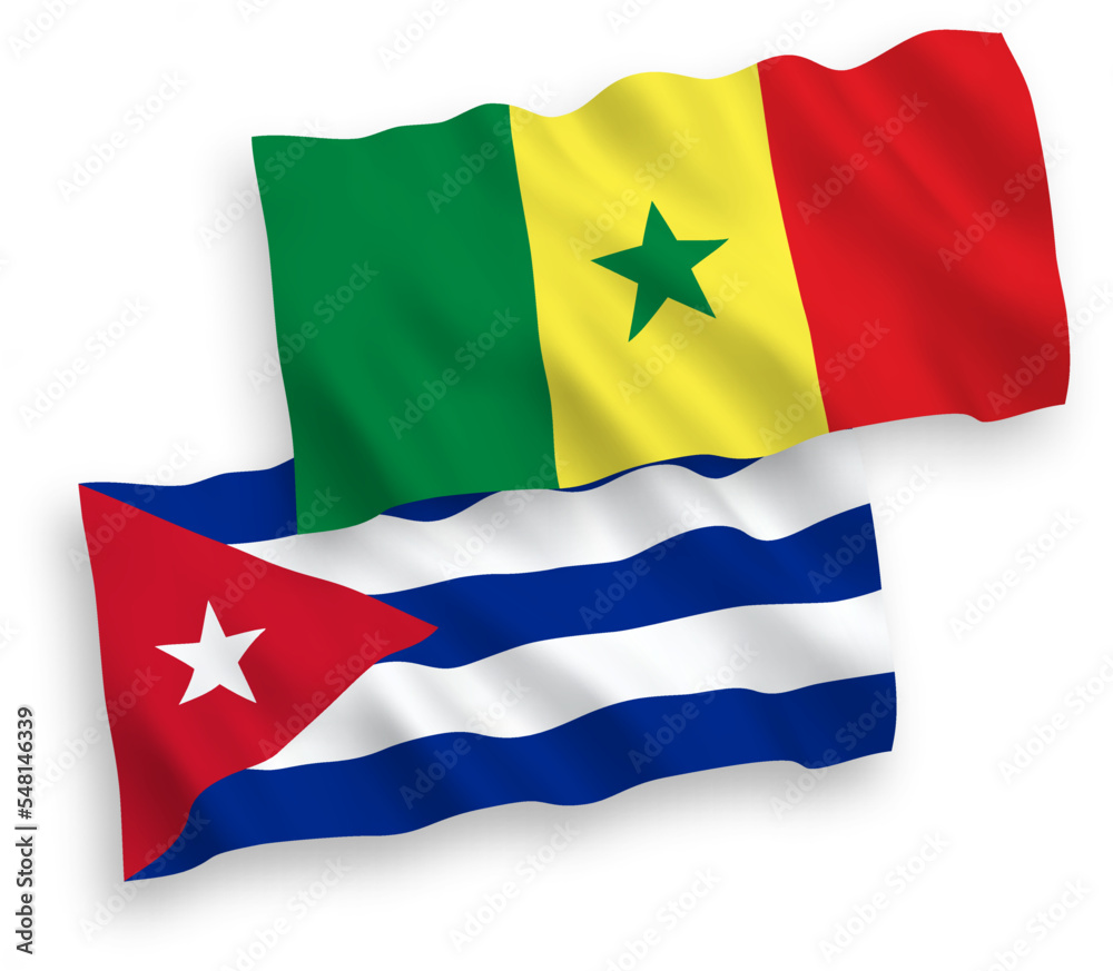 National vector fabric wave flags of Republic of Senegal and Cuba isolated on white background. 1 to 2 proportion. National vector fabric wave flags of Republic of Senegal and Cuba isolated on white background. 1 to 2 proportion.