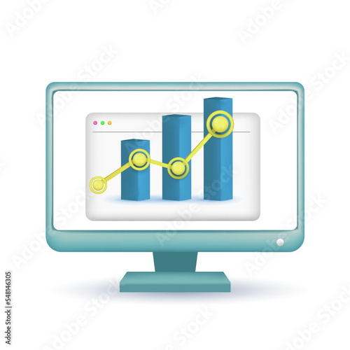 Monitoring data icon. computer vector. monitor screen with growth chart photo
