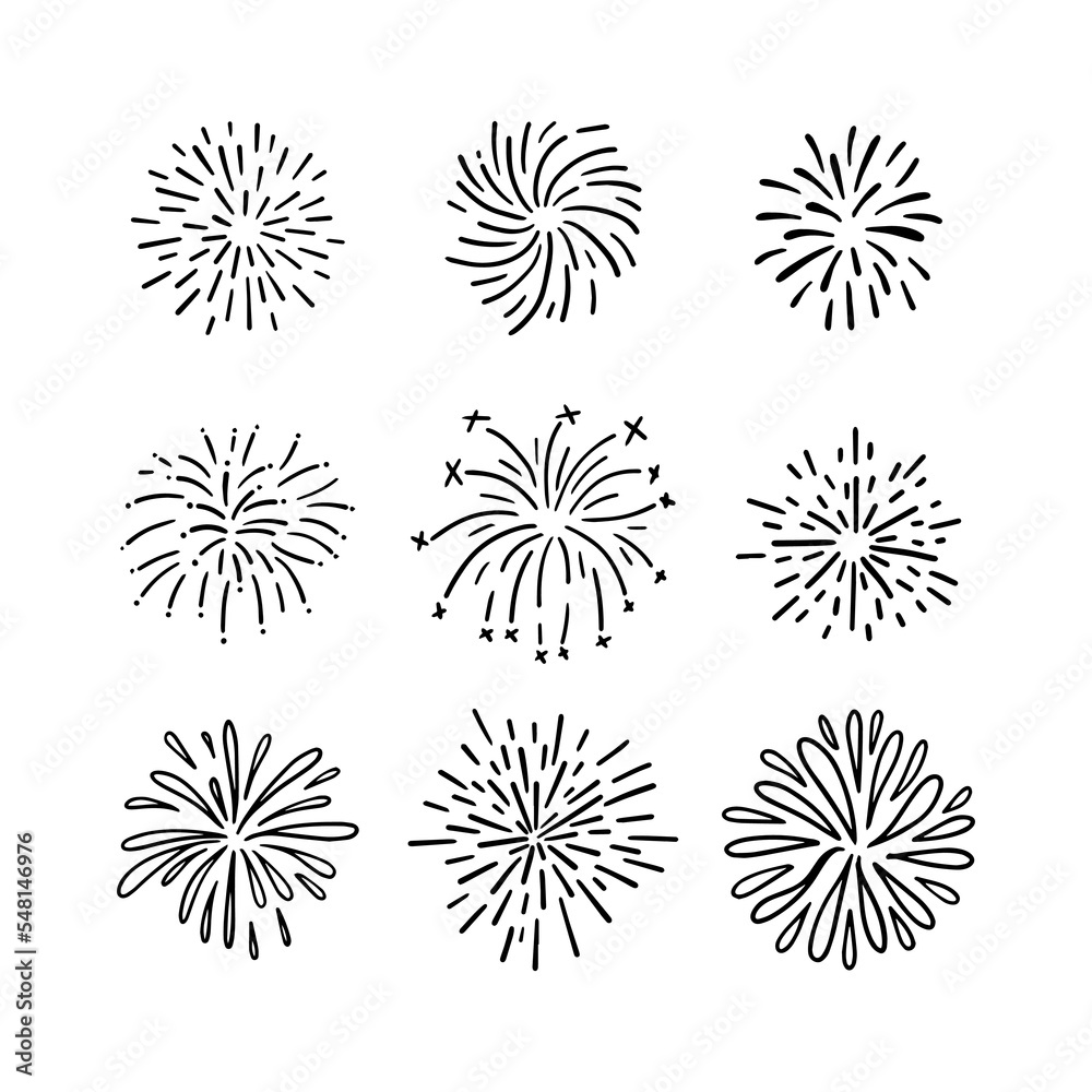 firework, starburst hand drawn, vector illustration.