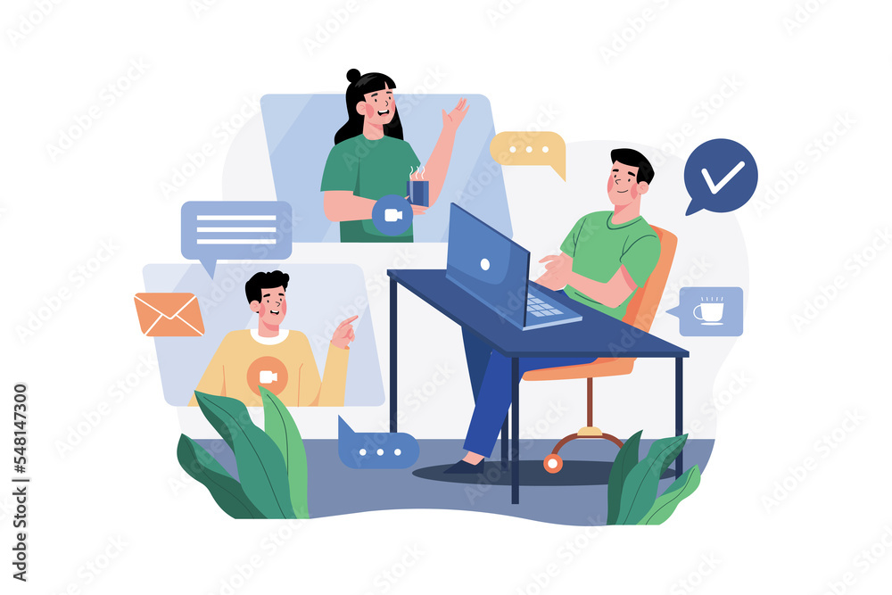 People Chatting On A Video Call Illustration concept