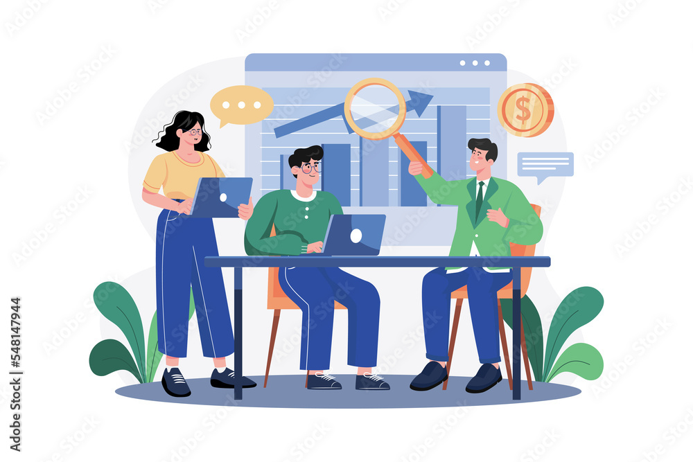 Business Team Monitoring Data Analytics Illustration concept Business Team Monitoring Data Analytics Illustration concept