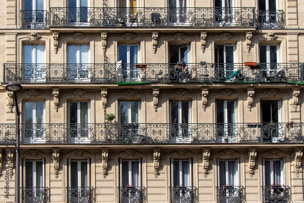 Haussmannian facade in Paris, France.