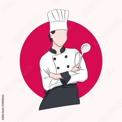 illustration of woman in chef's dress or cooking uniform with cooking hat