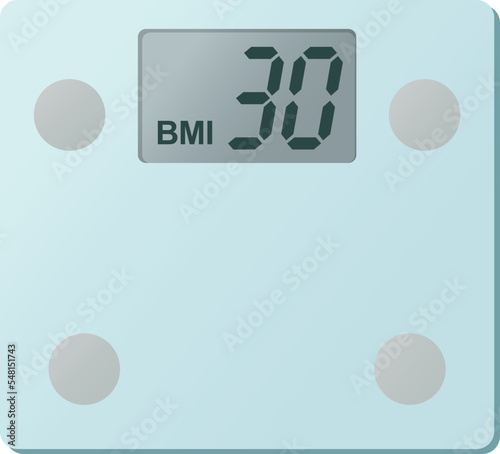 Digital weight scale BMI 30 Calculator vector illustration
