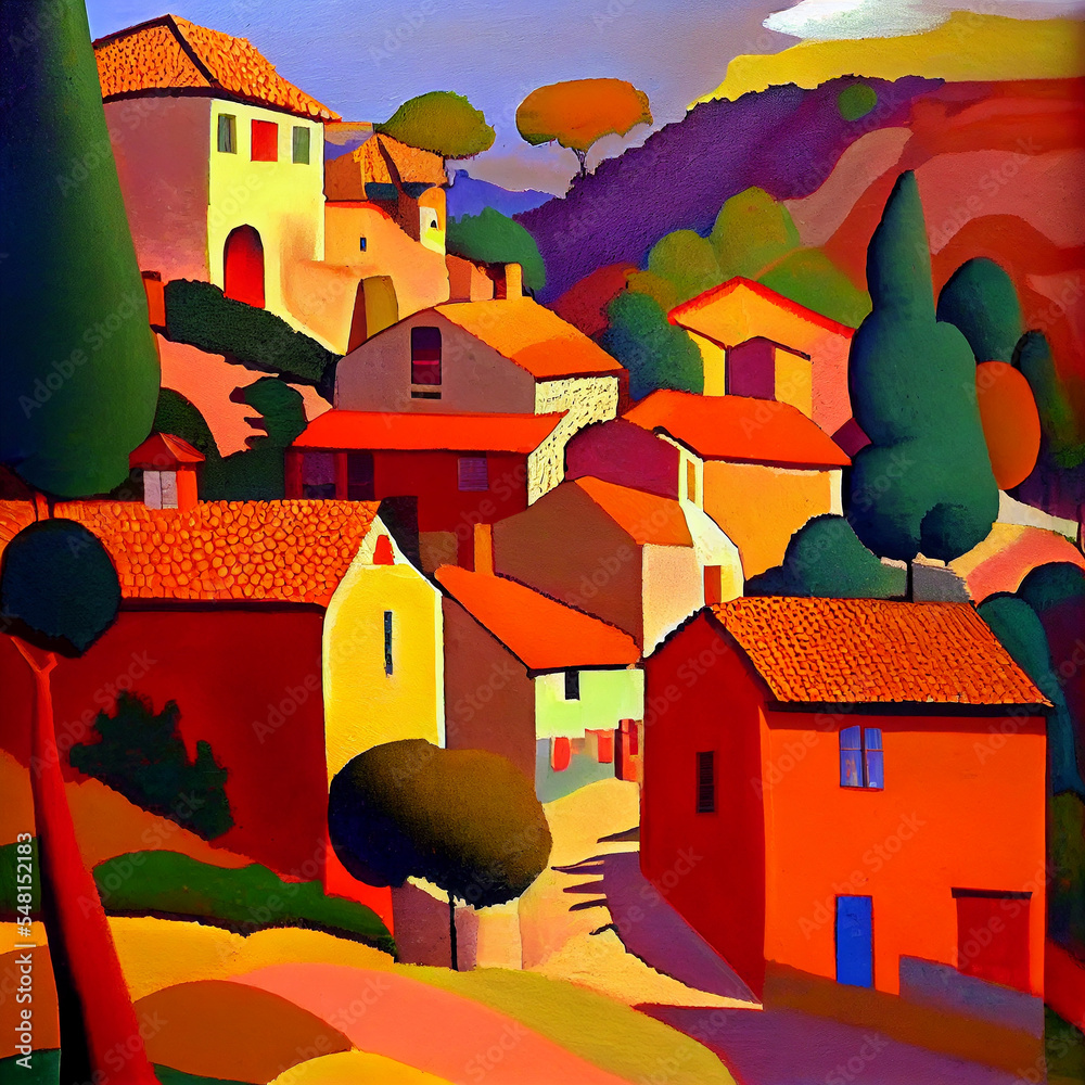 Village in Southern France - naive painting