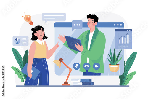Employees Doing Online Meetings Illustration concept