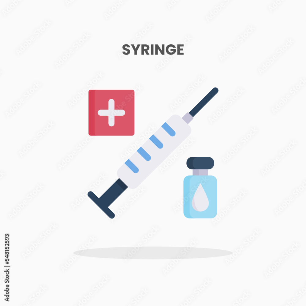 Syringe icon flat. Vector illustration on white background. Can used for web, app, digital product, presentation, UI and many more.