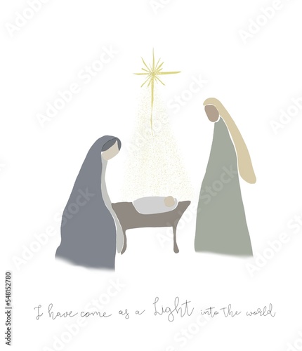 Christmas Birth of Jesus, Virgin Mary And Saint Joseph. Merry Christmas concept with holy family design