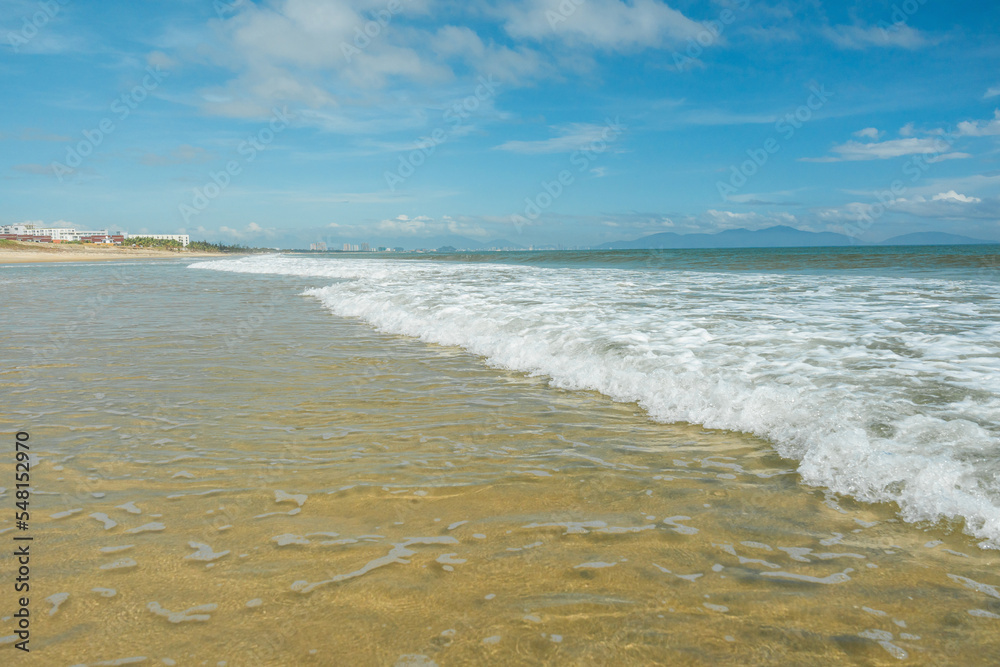 Tropical landscape of summer scenery. Beach with blue sky and white clouds background. Summer vacation travel concept. Tropical landscape of summer scenery. Beach with blue sky and white clouds background. Summer vacation travel concept.