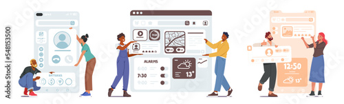 Ui Ux Designers Character Developing Website Interface, Creating Content Layout With Visual Elements Vector Illustration