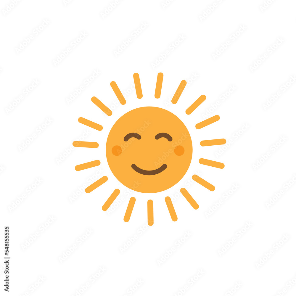 Sun with smiling face icon isolated flat design vector illustration. Sun with smiling face icon isolated flat design vector illustration.