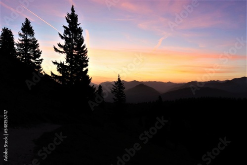 mountains and colorful sky while sunrise 