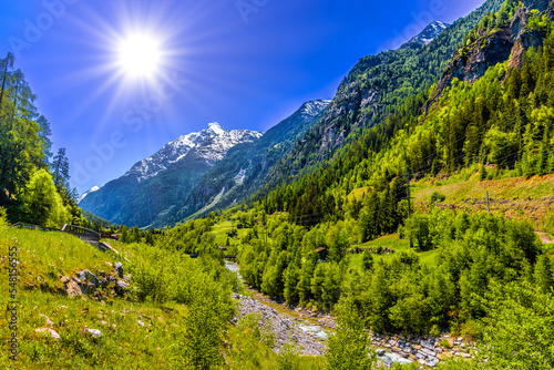 Mountain river in Swiss Alps mountains, Sankt Niklaus, Visp, Wal