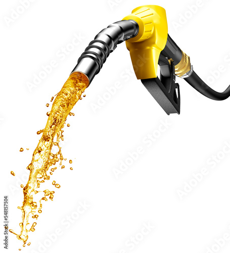 Leinwand Poster Gasoline gushing out from petrol pump
