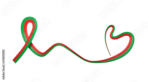 Burkina Faso flag heart shaped wavy ribbon 3d illustration