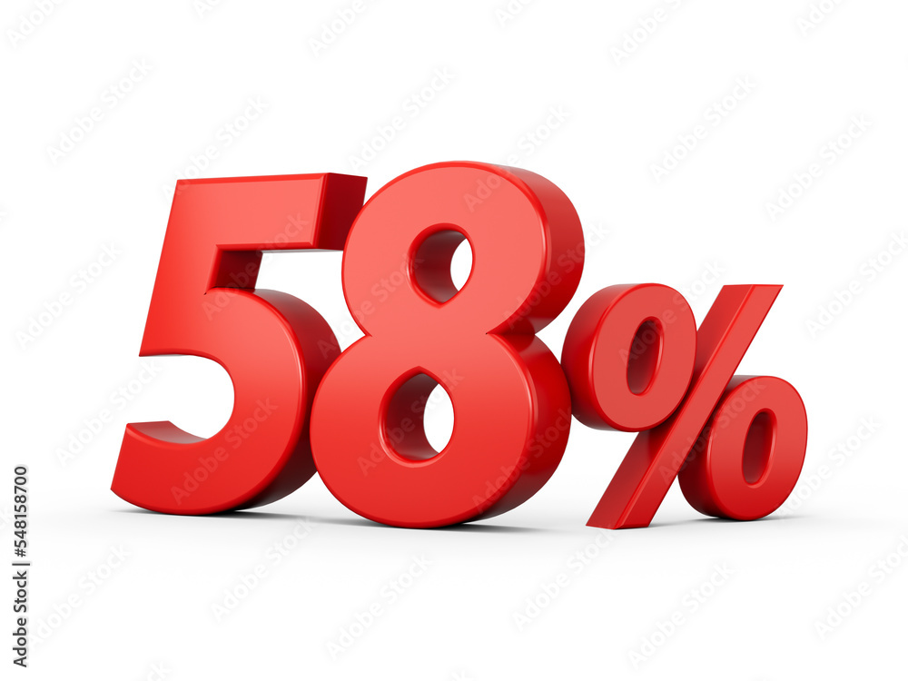 3d Red 58% Fifty Eight Percent Sign on White Background 3d illustration 3d Red 58% Fifty Eight Percent Sign on White Background 3d illustration