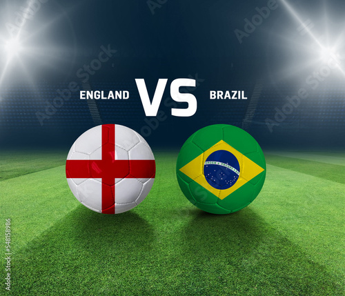 Soccer matchday template. England vs Brazil Match day template. 3d rendering