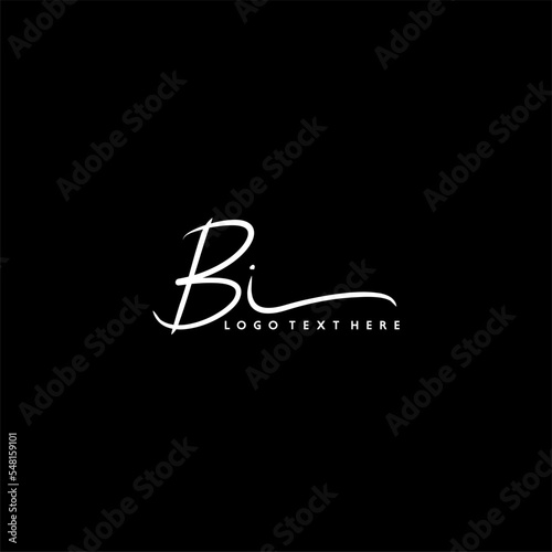 Hand Written style BI letter design, BI logo, BI initials with black background