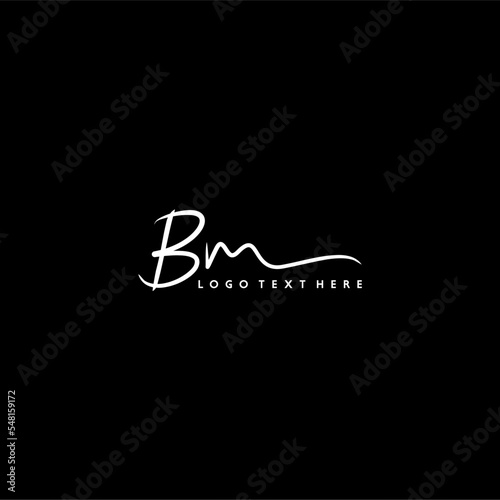 Hand Written style BM letter design, BM logo, BM initials with black background