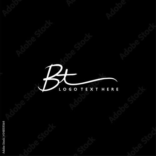 Hand Written style BT letter design, BT logo, BT initials with black background