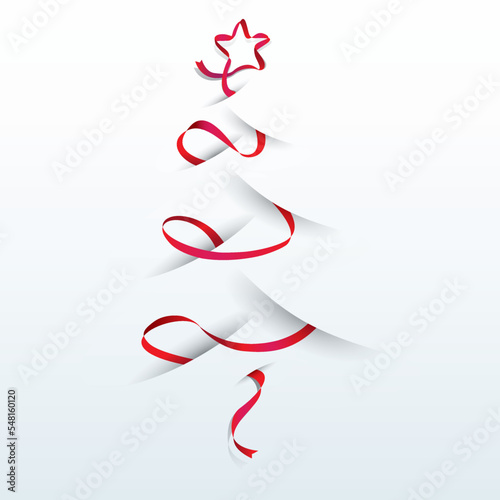 Christmas tree made of ribbon and white paper.
