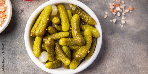 Fotografi gherkin salted cucumbers pickled vegetable delicious snack mortadella, pistachio