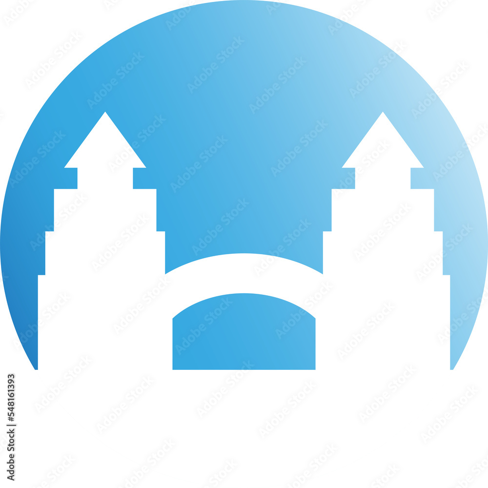 city tower building in blue circle button city tower building in blue circle button
