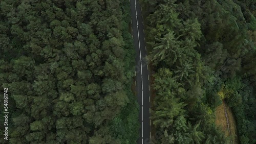 Aerial top view of a forest road in the Clogheen mountains, Tipperary, Ireland. photo