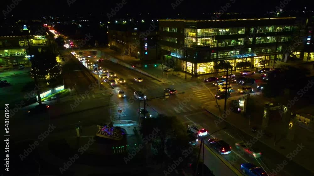 Austin Texas traffic at night. Aerial view of West 5th and North Lamar. Short video. Austin Texas traffic at night. Aerial view of West 5th and North Lamar. Short video.