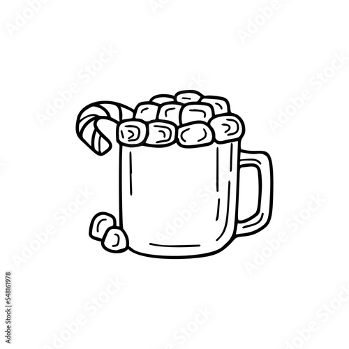 Hot Cocoa with marshmallow illustration Traditional Christmas beverage