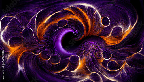 abstract fractal background with space, orange and violet background, spirals, fractals, illustration, digital