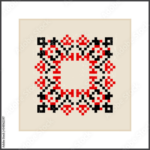 Traditional Ukrainian knitted embroidery art, ethnic mandala ornament vyshyvanka